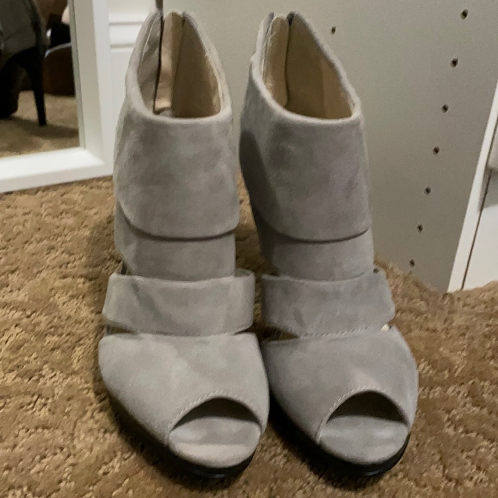 Suede Calvin Klein peep toe booties